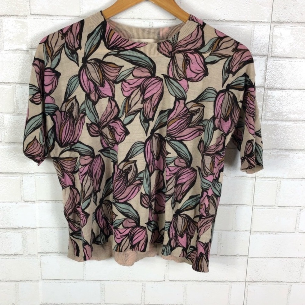 LOFT Short Sleeve Sweater. Pastel floral print